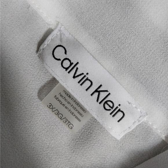 CALVIN KLEIN! WINTER WHITE CHIFFON TIE NECK, PUFF SLEEVE BLOUSE, TOP! SZ 3X - Picture 6 of 9